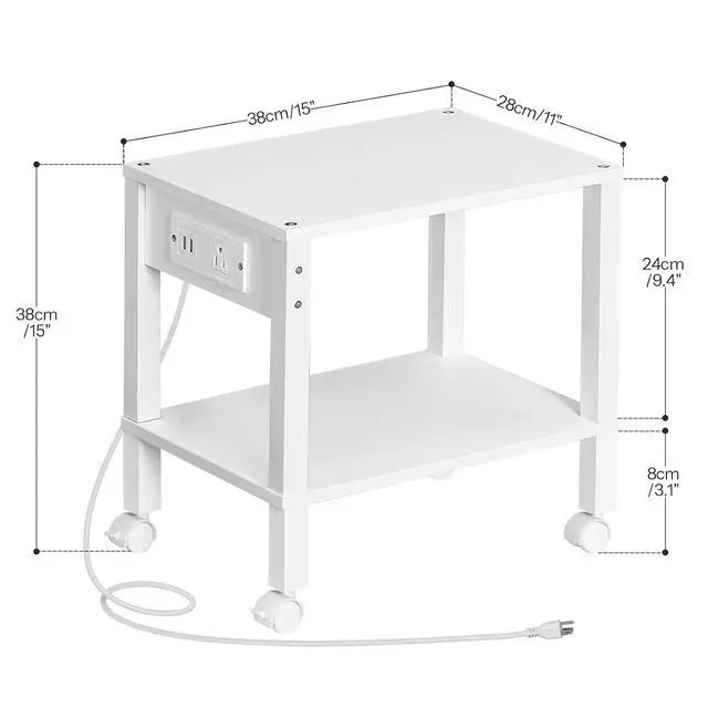 Alt view image 2 of 7 - 2-Tier Printer Stand with Charging Station, Under Desk Printer Table, Printer Cart with Storage Shelves, Shelf for Small Spaces, for Home Office, White WT38UPS01