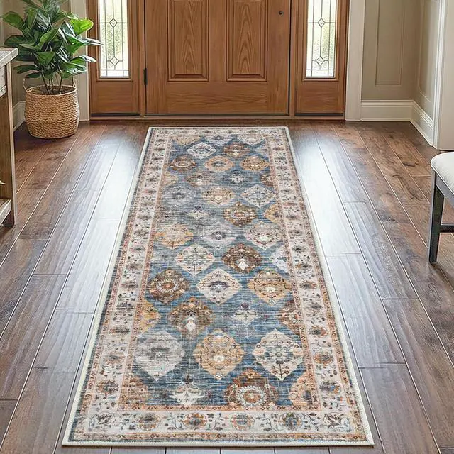 Main image of 2 x 6 Runner Rugs Washable, Area Rugs for Hallway Kitchen Bedroom Beside Laundry Bathroom Rug, Non-Slip Backing Stain Resistant Carpet, Pet Friendly Low Pile Soft Rug, Light Blue BU02AR01