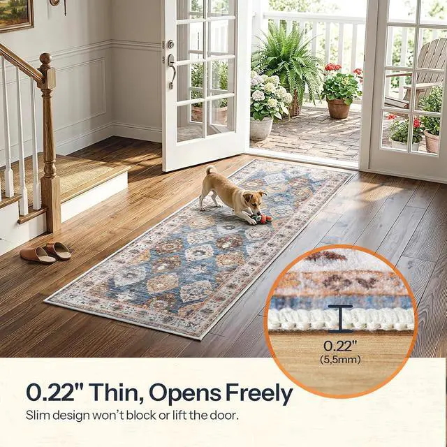 Alt view image 3 of 7 - 2 x 6 Runner Rugs Washable, Area Rugs for Hallway Kitchen Bedroom Beside Laundry Bathroom Rug, Non-Slip Backing Stain Resistant Carpet, Pet Friendly Low Pile Soft Rug, Light Blue BU02AR01
