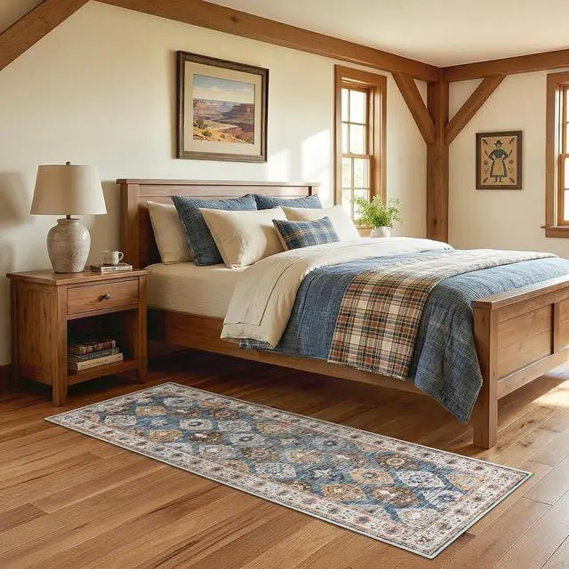 Alt view image 6 of 7 - 2 x 6 Runner Rugs Washable, Area Rugs for Hallway Kitchen Bedroom Beside Laundry Bathroom Rug, Non-Slip Backing Stain Resistant Carpet, Pet Friendly Low Pile Soft Rug, Light Blue BU02AR01