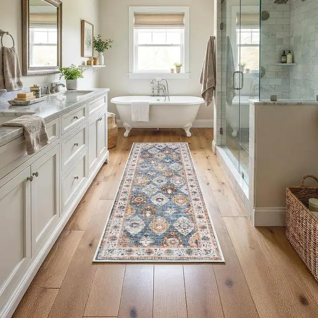 Alt view image 5 of 7 - 2 x 6 Runner Rugs Washable, Area Rugs for Hallway Kitchen Bedroom Beside Laundry Bathroom Rug, Non-Slip Backing Stain Resistant Carpet, Pet Friendly Low Pile Soft Rug, Light Blue BU02AR01