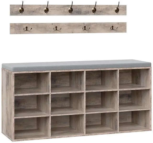 Main image of Shoe Storage Bench with Cushion, 39.4" L Entryway Bench with 12 Cubbies, Entryway Hall Tree with Storage, Shoe Cabinet with Coat Rack for Bedroom, Hallway, Holds up to 330 lb, Gray GY112HX01