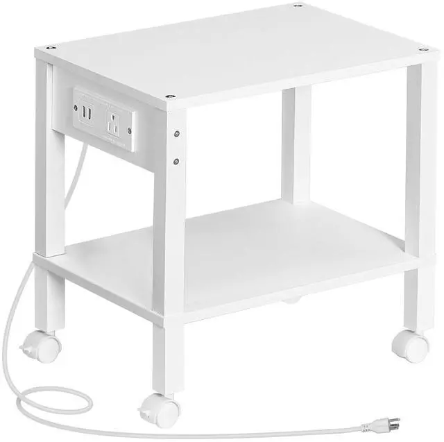 Main image of 2-Tier Printer Stand with Charging Station, Under Desk Printer Table, Printer Cart with Storage Shelves, Shelf for Small Spaces, for Home Office, White WT38UPS01