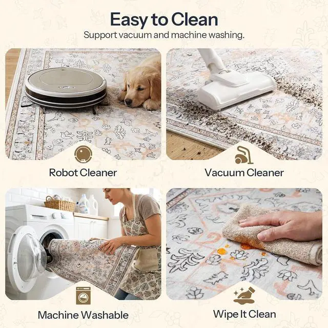 Alt view image 7 of 7 - 2 x 3 Area Rugs Washable, Small Rugs for Entryway Kitchen Bathroom Mat Indoor Low Pile Soft Rug, Non-Slip Backing Stain Resistant Carpets, Pet Friendly Machine Washable, Vintage Beige EF01AR01