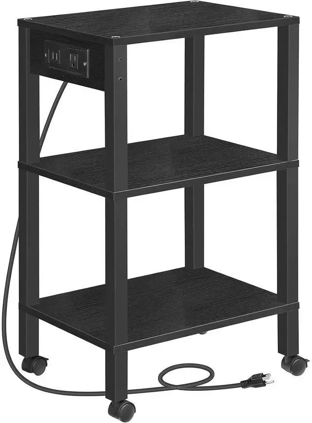 Main image of 3-Tier Printer Stand with Charging Station, Under Desk Printer Table, Printer Cart with Storage Shelves, Shelf for Small Spaces, for Home Office, Black BK63UPS01