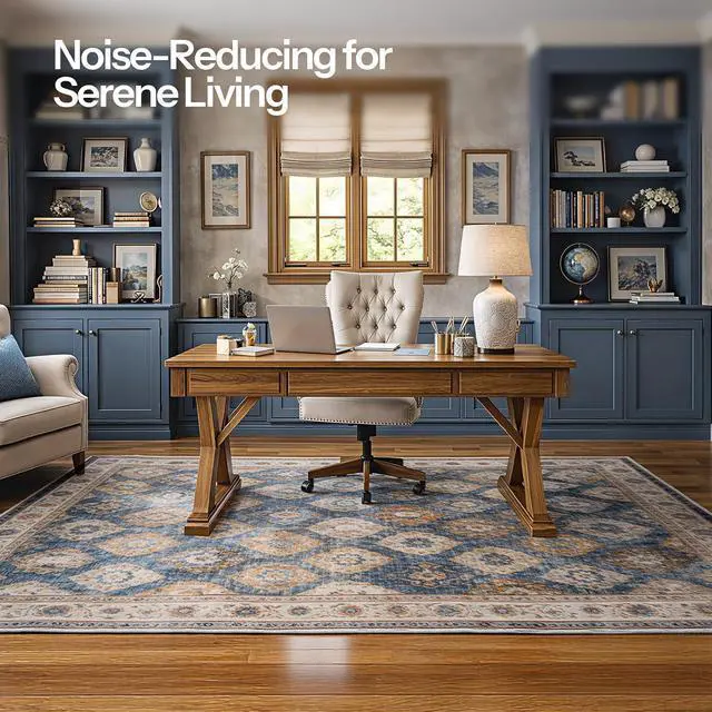 Alt view image 4 of 7 - Washable Rug 6 x 9 Area Rugs for Living Room, Non-Slip Stain Resistant Rug, Low Pile Soft Rug Indoor Large Carpets Pet Friendly Mat, for Bedroom Kitchen Dining Room, Light Blue BU04AR01