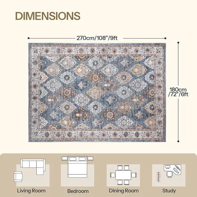 Alt view image 2 of 7 - Washable Rug 6 x 9 Area Rugs for Living Room, Non-Slip Stain Resistant Rug, Low Pile Soft Rug Indoor Large Carpets Pet Friendly Mat, for Bedroom Kitchen Dining Room, Light Blue BU04AR01