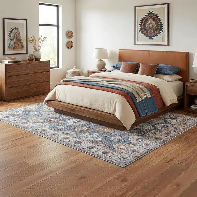Alt view image 5 of 7 - Washable Rug 6 x 9 Area Rugs for Living Room, Non-Slip Stain Resistant Rug, Low Pile Soft Rug Indoor Large Carpets Pet Friendly Mat, for Bedroom Kitchen Dining Room, Light Blue BU04AR01