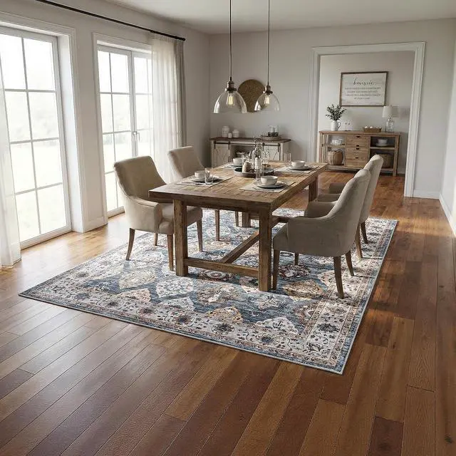 Alt view image 6 of 7 - Washable Rug 6 x 9 Area Rugs for Living Room, Non-Slip Stain Resistant Rug, Low Pile Soft Rug Indoor Large Carpets Pet Friendly Mat, for Bedroom Kitchen Dining Room, Light Blue BU04AR01