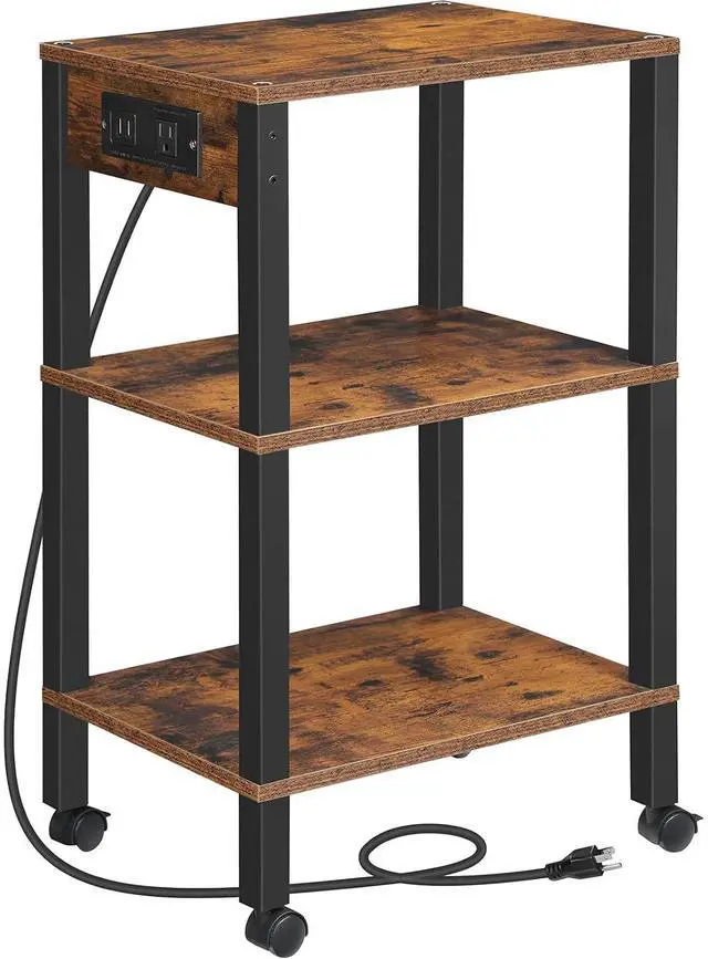 Main image of 3-Tier Printer Stand with Charging Station, Under Desk Printer Table, Printer Cart with Storage Shelves, Shelf for Small Spaces, for Home Office, Rustic Brown and Black BF63UPS01