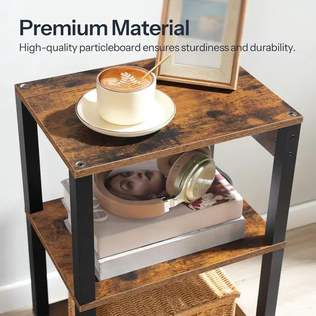 Alt view image 4 of 7 - 3-Tier Printer Stand with Charging Station, Under Desk Printer Table, Printer Cart with Storage Shelves, Shelf for Small Spaces, for Home Office, Rustic Brown and Black BF63UPS01