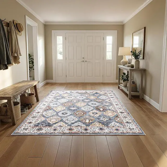 Alt view image 7 of 7 - Washable Rug 6 x 9 Area Rugs for Living Room, Non-Slip Stain Resistant Rug, Low Pile Soft Rug Indoor Large Carpets Pet Friendly Mat, for Bedroom Kitchen Dining Room, Light Blue BU04AR01