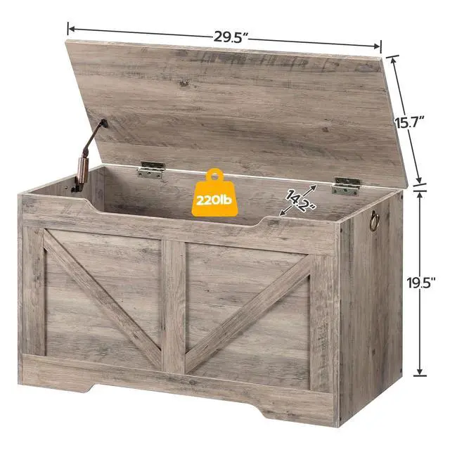 Alt view image 7 of 7 - Storage Bench, 29.5 Retro Wooden Storage Chest with U-Shaped Cut-Out Pull, Safety Hinge, Supports 220 lb and Easy Assembly for Toy Box Organizer (Greige) BG77CW01
