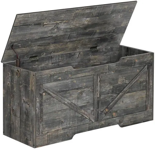 Main image of Storage Bench, 39.4 Retro Wooden Storage Chest with U-Shaped Cut-Out Pull, Safety Hinge, Supports 220 lb and Easy Assembly for Toy Box Organizer (Vintage Gray) VP771CW01