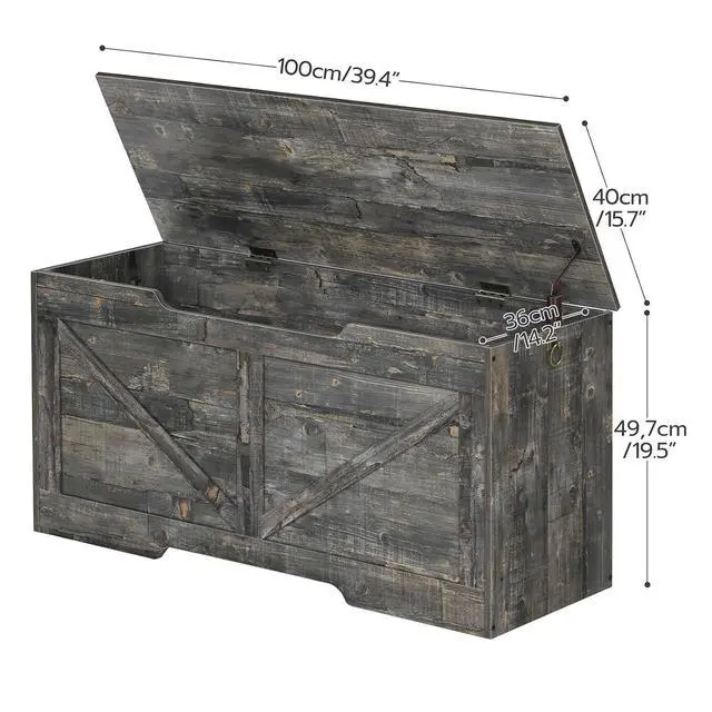 Alt view image 6 of 7 - Storage Bench, 39.4 Retro Wooden Storage Chest with U-Shaped Cut-Out Pull, Safety Hinge, Supports 220 lb and Easy Assembly for Toy Box Organizer (Vintage Gray) VP771CW01