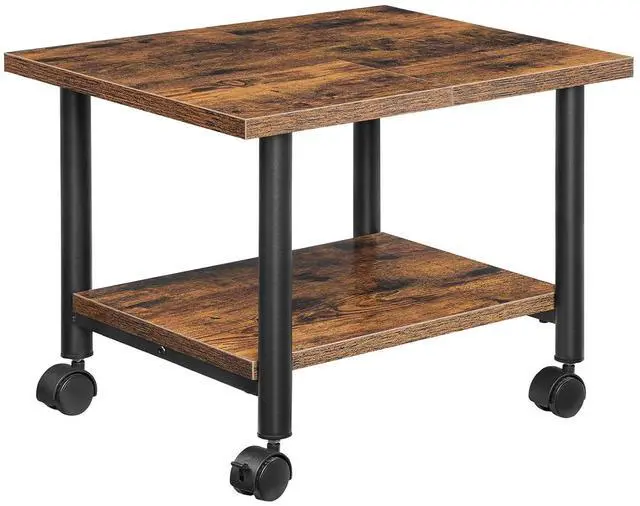 Main image of Printer Stand, 2-Tier Industrial Under Desk Printer Cart with Shelf, Mobile Heavy Duty Storage Rack on Wheels for Home, Office, Rustic Brown and Black BF02PS01G1