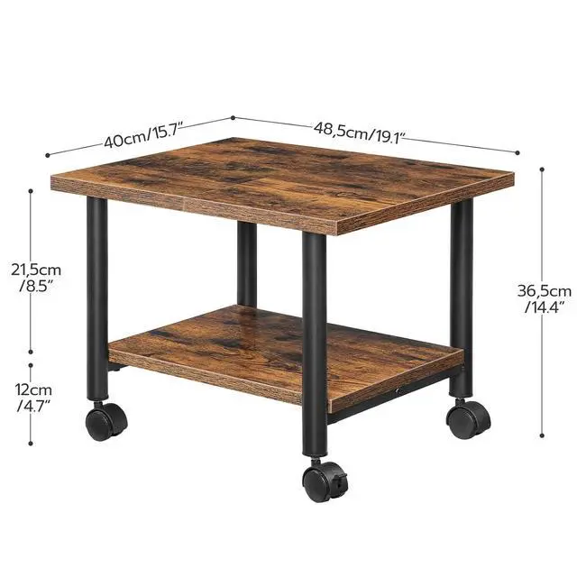 Alt view image 5 of 7 - Printer Stand, 2-Tier Industrial Under Desk Printer Cart with Shelf, Mobile Heavy Duty Storage Rack on Wheels for Home, Office, Rustic Brown and Black BF02PS01G1