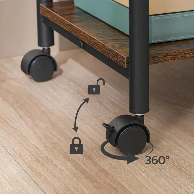 Alt view image 7 of 7 - Printer Stand, 2-Tier Industrial Under Desk Printer Cart with Shelf, Mobile Heavy Duty Storage Rack on Wheels for Home, Office, Rustic Brown and Black BF02PS01G1