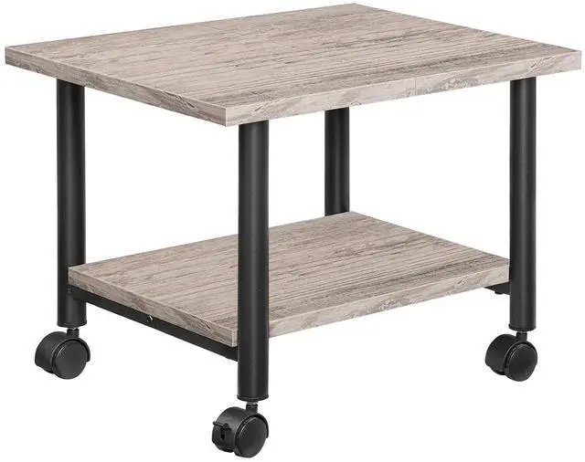 Main image of Printer Stand, 2-Tier Industrial Under Desk Printer Cart with Shelf, Mobile Heavy Duty Storage Rack on Wheels for Home, Office, Grey and Black BG02PS01G1