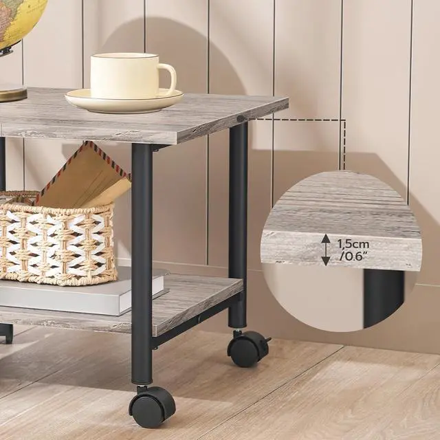 Alt view image 3 of 7 - Printer Stand, 2-Tier Industrial Under Desk Printer Cart with Shelf, Mobile Heavy Duty Storage Rack on Wheels for Home, Office, Grey and Black BG02PS01G1