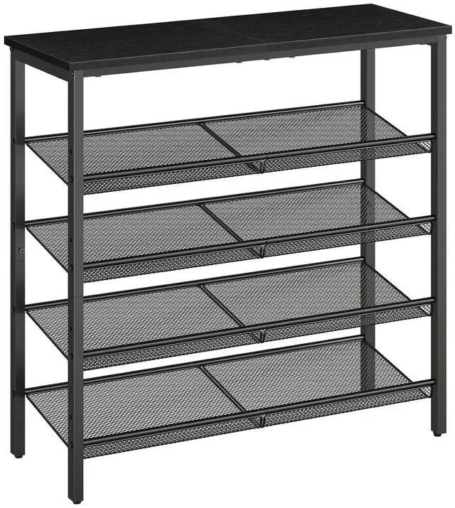 Main image of Shoe Rack for Entryway, 5-Tier Shoe Organizer with Adjustable Mesh Shelves, 12-16 Pairs of Shoes, Spacious Floor Mount, Metal, Industrial, Shoe Shelf for Closet, Black BB12XJ01