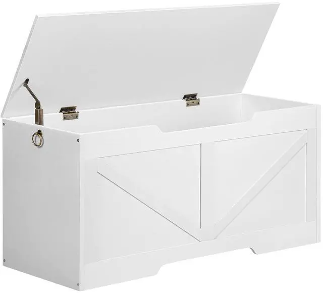 Main image of Storage Bench, 39.4 Retro Wooden Storage Chest with U-Shaped Cut-Out Pull, Safety Hinge, Supports 220 lb and Easy Assembly for Toy Box Organizer (White) WT771CW01