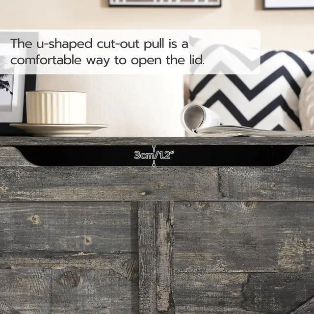 Alt view image 7 of 7 - Storage Bench, 39.4 Retro Wooden Storage Chest with U-Shaped Cut-Out Pull, Safety Hinge, Supports 220 lb and Easy Assembly for Toy Box Organizer (Vintage Gray) VP771CW01