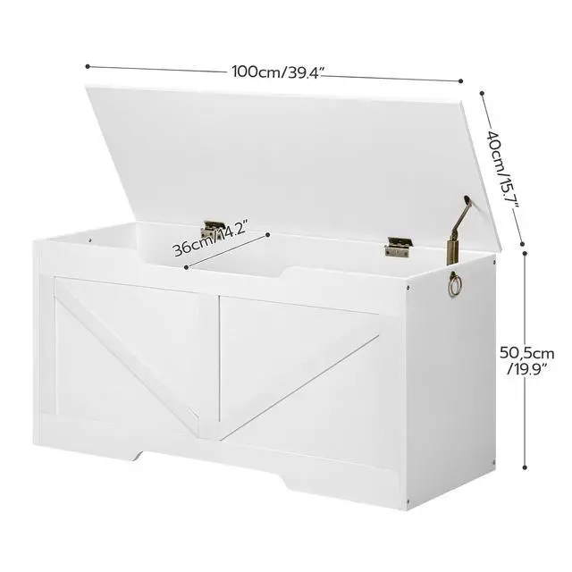 Alt view image 3 of 7 - Storage Bench, 39.4 Retro Wooden Storage Chest with U-Shaped Cut-Out Pull, Safety Hinge, Supports 220 lb and Easy Assembly for Toy Box Organizer (White) WT771CW01