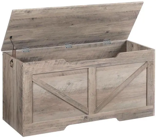 Main image of Storage Bench, 39.4 Retro Wooden Storage Chest with U-Shaped Cut-Out Pull, Safety Hinge, Supports 220 lb and Easy Assembly for Toy Box Organizer (Greige) BG771CW01G1
