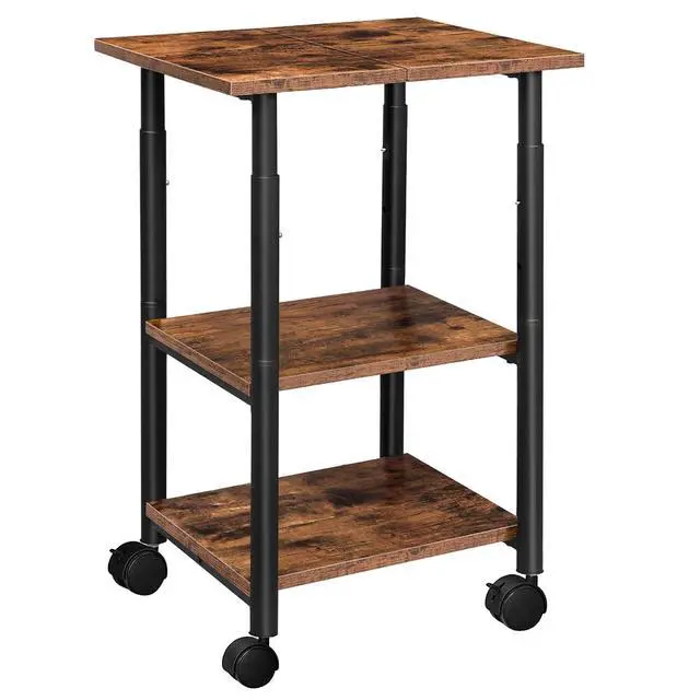 Main image of Printer Stand, 3-Tier Industrial Under Desk Printer Cart with Shelf, Mobile Heavy Duty Storage Rack on Wheels for Home, Office Rustic Brown and Black BF03PS01G1