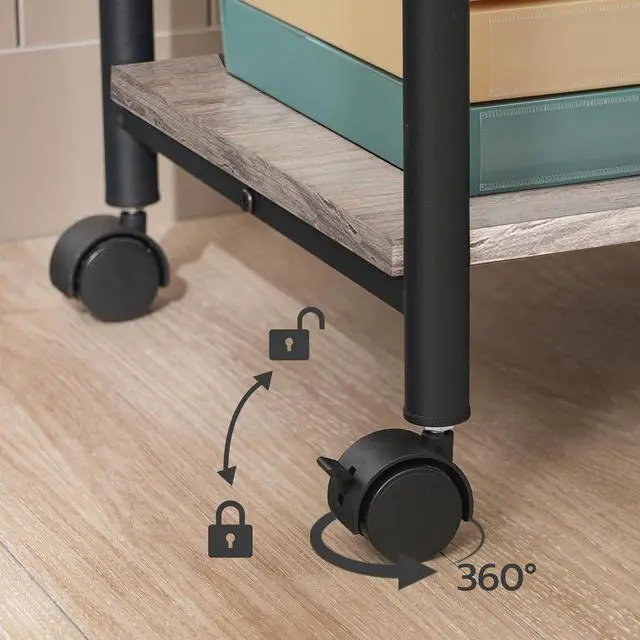 Alt view image 5 of 7 - Printer Stand, 2-Tier Industrial Under Desk Printer Cart with Shelf, Mobile Heavy Duty Storage Rack on Wheels for Home, Office, Grey and Black BG02PS01G1