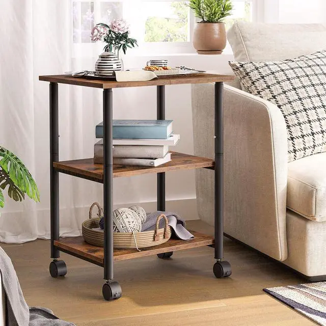 Alt view image 2 of 7 - Printer Stand, 3-Tier Industrial Under Desk Printer Cart with Shelf, Mobile Heavy Duty Storage Rack on Wheels for Home, Office Rustic Brown and Black BF03PS01G1