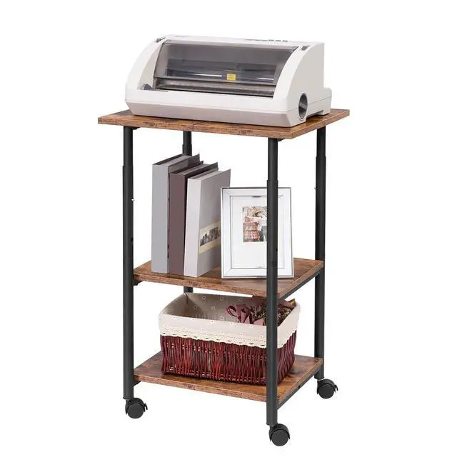 Alt view image 5 of 7 - Printer Stand, 3-Tier Industrial Under Desk Printer Cart with Shelf, Mobile Heavy Duty Storage Rack on Wheels for Home, Office Rustic Brown and Black BF03PS01G1