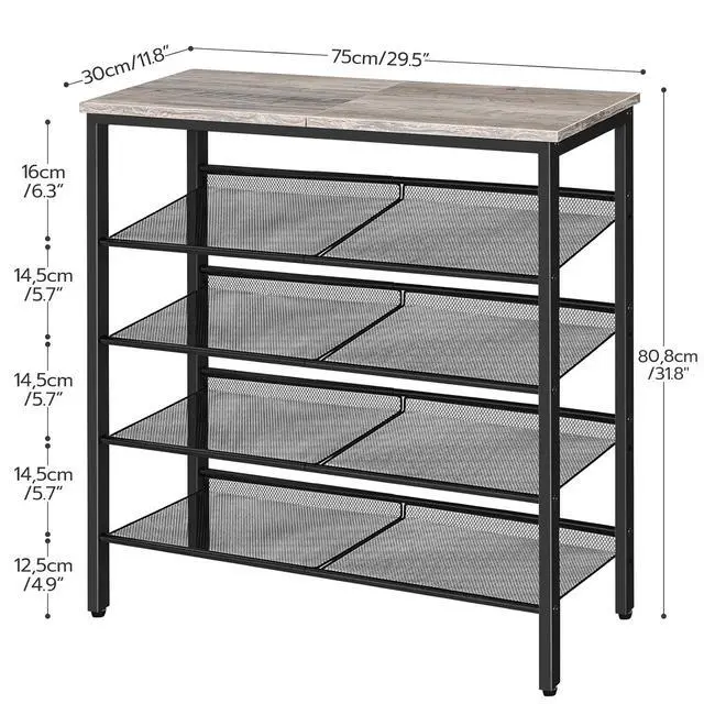 Alt view image 3 of 7 - Shoe Rack for Entryway, 5-Tier Shoe Organizer with Adjustable Mesh Shelves, 16-20 Pairs of Shoes, Spacious Floor Mount, Metal, Industrial, Shoe Shelf for Closet, Greige BG12XJ01