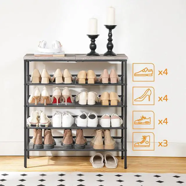 Alt view image 4 of 7 - Shoe Rack for Entryway, 5-Tier Shoe Organizer with Adjustable Mesh Shelves, 16-20 Pairs of Shoes, Spacious Floor Mount, Metal, Industrial, Shoe Shelf for Closet, Greige BG12XJ01