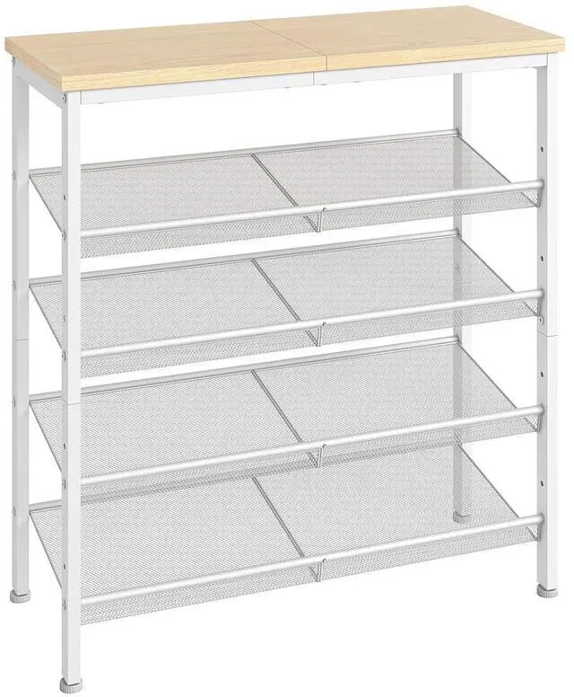 Main image of Shoe Rack for Entryway, 5-Tier Shoe Organizer with Adjustable Mesh Shelves, 12-16 Pairs of Shoes, Spacious Floor Mount, Metal, Industrial, Shoe Shelf for Closet, Natural and White WN12XJ01