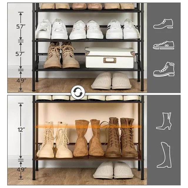 Alt view image 5 of 7 - Shoe Rack for Entryway, 5-Tier Shoe Organizer with Adjustable Mesh Shelves, 16-20 Pairs of Shoes, Spacious Floor Mount, Metal, Industrial, Shoe Shelf for Closet, Greige BG12XJ01