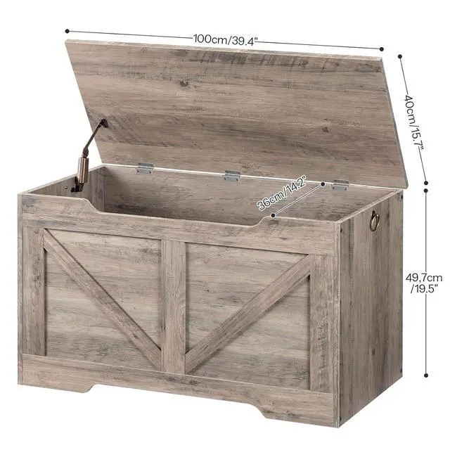 Alt view image 6 of 7 - Storage Bench, 39.4 Retro Wooden Storage Chest with U-Shaped Cut-Out Pull, Safety Hinge, Supports 220 lb and Easy Assembly for Toy Box Organizer (Greige) BG771CW01G1