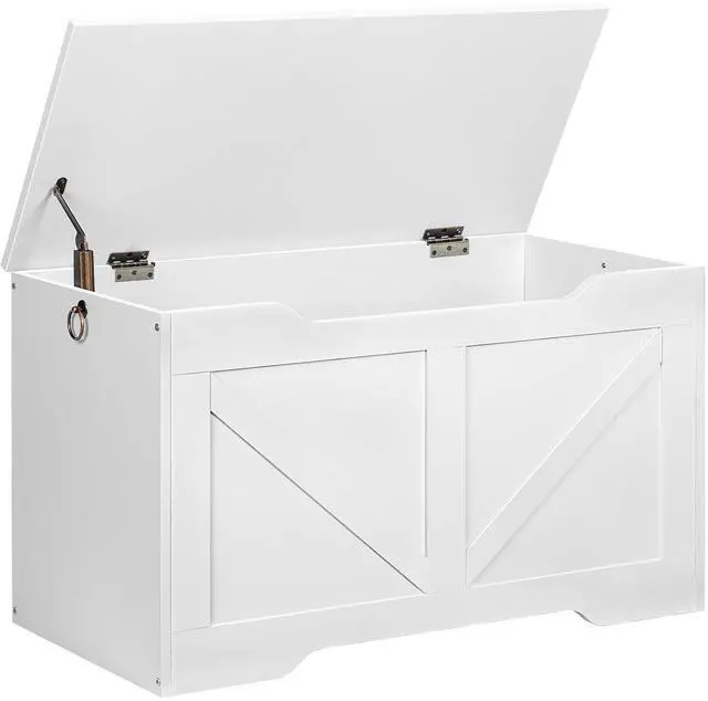Main image of Storage Bench, 29.5 Retro Wooden Storage Chest with U-Shaped Cut-Out Pull, Safety Hinge, Supports 220 lb and Easy Assembly for Toy Box Organizer (White) WT77CW01