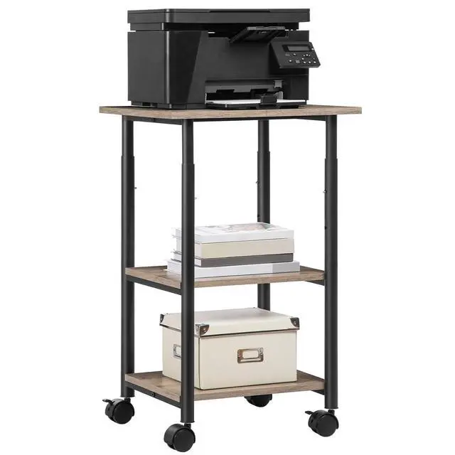Alt view image 7 of 7 - Printer Stand, 3-Tier Industrial Under Desk Printer Cart with Shelf, Mobile Heavy Duty Storage Rack on Wheels for Home, Office, Grey and Black BG03PS01G1