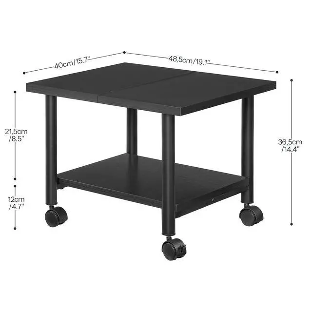 Alt view image 2 of 7 - Printer Stand, 2-Tier Industrial Under Desk Printer Cart with Shelf, Mobile Heavy Duty Storage Rack on Wheels for Home, Office, Black BB02PS01G1
