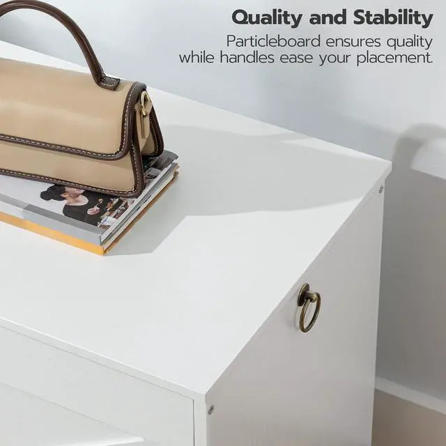Alt view image 6 of 7 - Storage Bench, 29.5 Retro Wooden Storage Chest with U-Shaped Cut-Out Pull, Safety Hinge, Supports 220 lb and Easy Assembly for Toy Box Organizer (White) WT77CW01