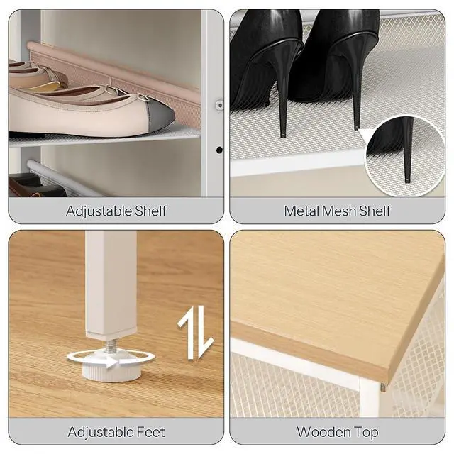 Alt view image 7 of 7 - Shoe Rack for Entryway, 5-Tier Shoe Organizer with Adjustable Mesh Shelves, 12-16 Pairs of Shoes, Spacious Floor Mount, Metal, Industrial, Shoe Shelf for Closet, Natural and White WN12XJ01