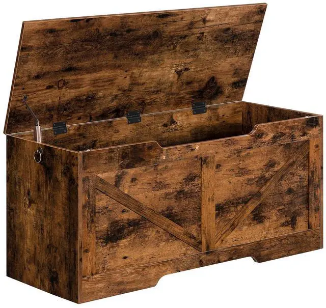 Main image of Storage Bench, 39.4 Retro Wooden Storage Chest with U-Shaped Cut-Out Pull, Safety Hinge, Supports 220 lb and Easy Assembly for Toy Box Organizer (Rustic Brown) BF771CW01G1