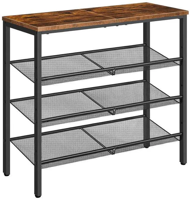 Main image of Shoe Rack for Entryway, 4-Tier Shoe Organizer with Adjustable Mesh Shelves, 12-16 Pairs of Shoes, Spacious Floor Mount, Metal, Industrial, Shoe Shelf for Closet, Rustic Brown BF42XJ01