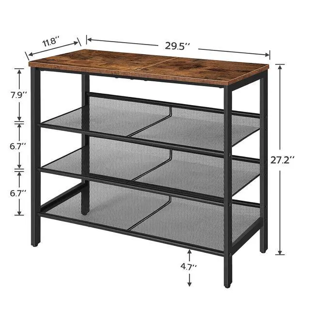 Alt view image 2 of 7 - Shoe Rack for Entryway, 4-Tier Shoe Organizer with Adjustable Mesh Shelves, 12-16 Pairs of Shoes, Spacious Floor Mount, Metal, Industrial, Shoe Shelf for Closet, Rustic Brown BF42XJ01