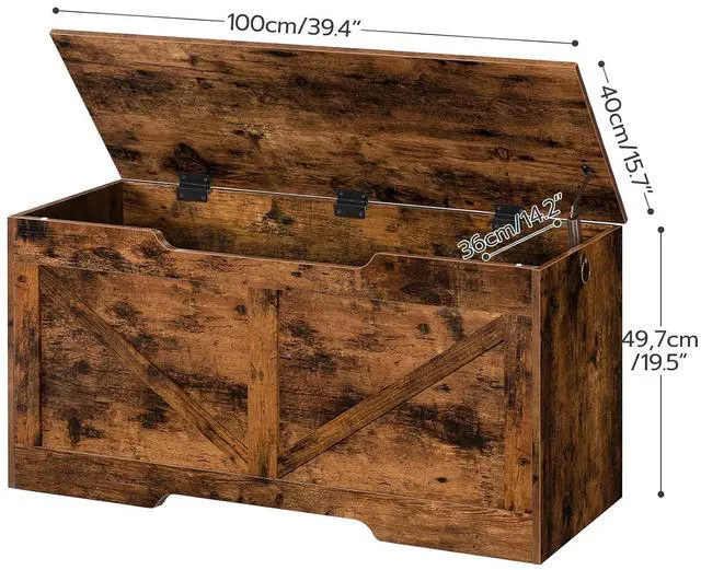 Alt view image 7 of 7 - Storage Bench, 39.4 Retro Wooden Storage Chest with U-Shaped Cut-Out Pull, Safety Hinge, Supports 220 lb and Easy Assembly for Toy Box Organizer (Rustic Brown) BF771CW01G1