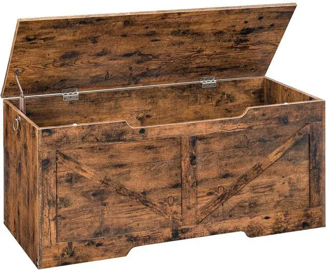 Main image of Storage Bench, 43.3 Retro Wooden Storage Chest with U-Shaped Cut-Out Pull, Safety Hinge, Supports 220 lb and Easy Assembly for Toy Box Organizer (Rustic Brown) BF772CW01
