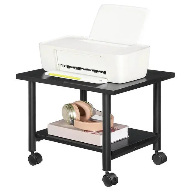Alt view image 4 of 7 - Printer Stand, 2-Tier Industrial Under Desk Printer Cart with Shelf, Mobile Heavy Duty Storage Rack on Wheels for Home, Office, Black BB02PS01G1