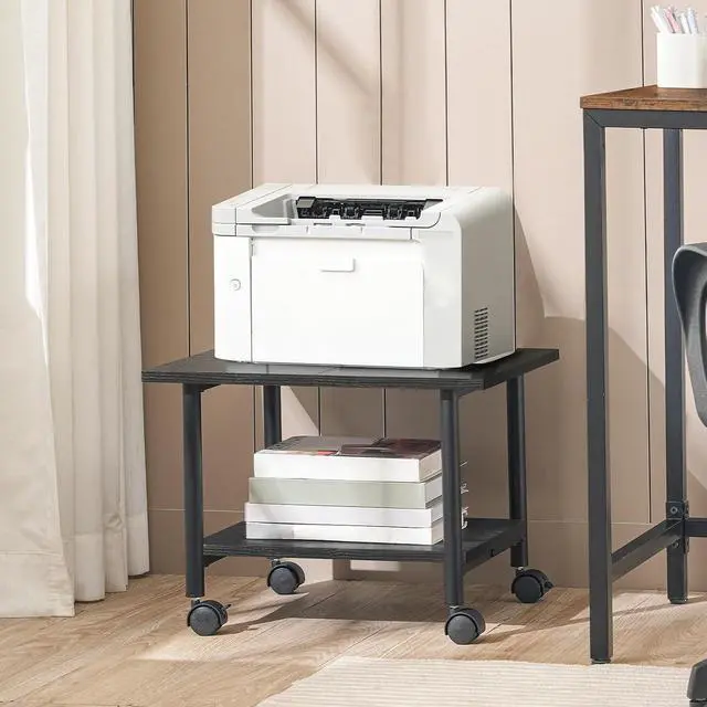 Alt view image 3 of 7 - Printer Stand, 2-Tier Industrial Under Desk Printer Cart with Shelf, Mobile Heavy Duty Storage Rack on Wheels for Home, Office, Black BB02PS01G1